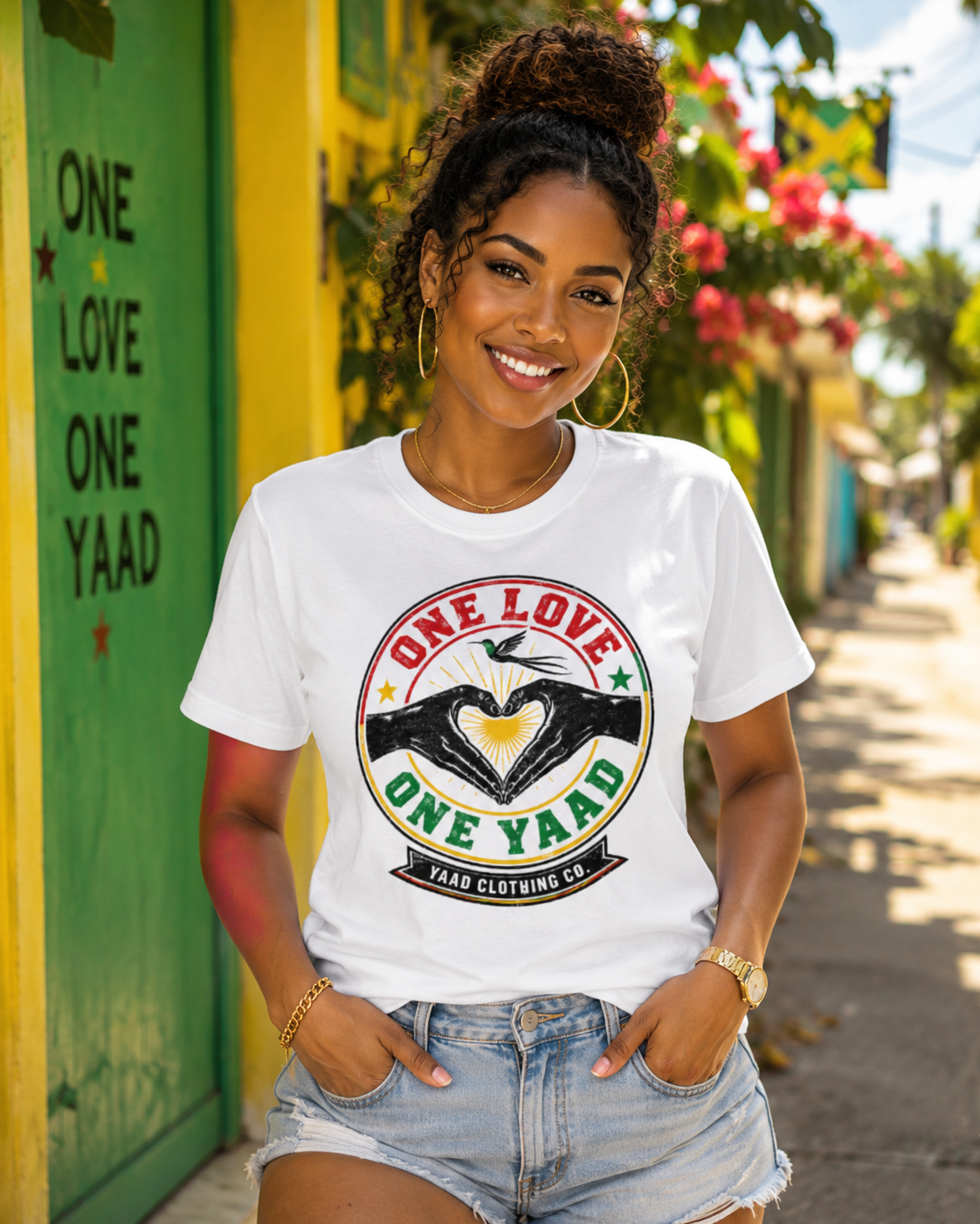 One Love One Yaad tee — green door