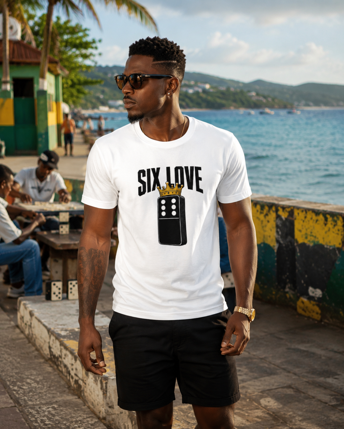Six Love tee — seaside dominoes